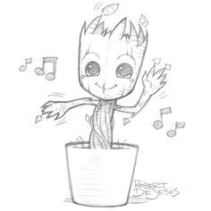 A Drawing Of Groot In A Planter