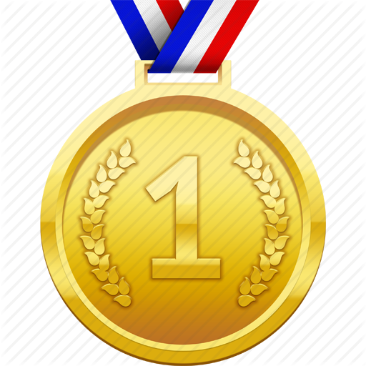 This Is A Gold Medal With A Red, White And Blue Ribbon